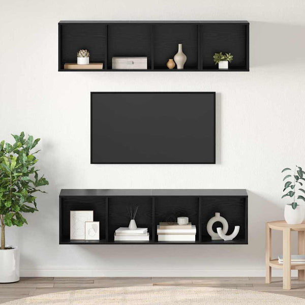TV-tasosetti 3 pcs Musta tammi Seinäkiinnitettävä. Tekninen puu