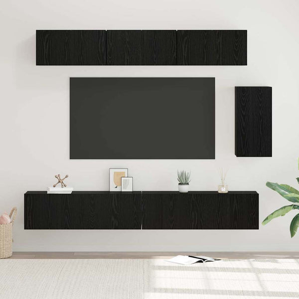 TV-Schrank-Set 6-teilig Wandmontage Schwarz Eiche Holzwerkstoff