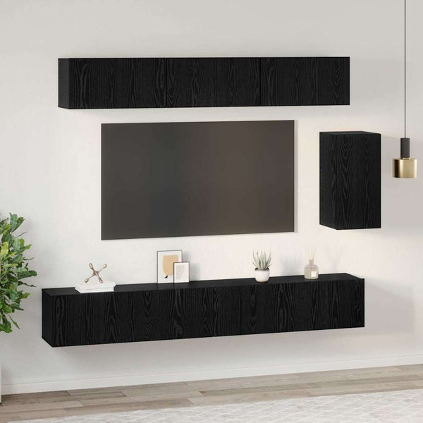 TV-Schrank-Set 6-teilig Wandmontage Schwarz Eiche Holzwerkstoff