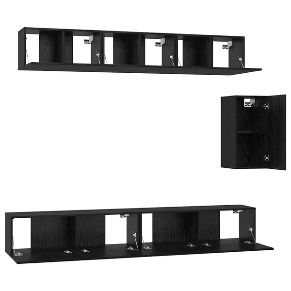 TV-Schrank-Set 6-teilig Wandmontage Schwarz Eiche Holzwerkstoff