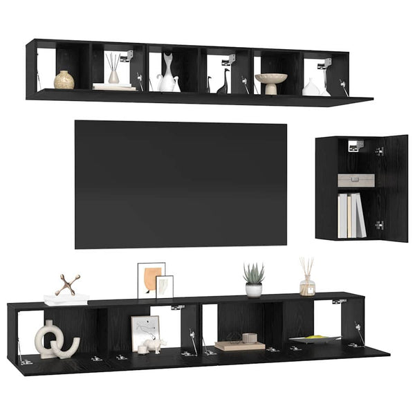 TV-Schrank-Set 6-teilig Wandmontage Schwarz Eiche Holzwerkstoff