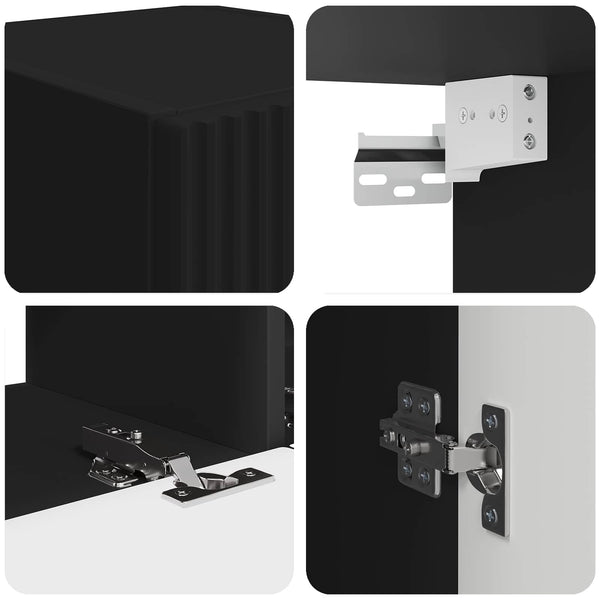 Schwarzer TV-Schrank aus Holzwerkstoff, Wandmontage, 3-teiliges Set
