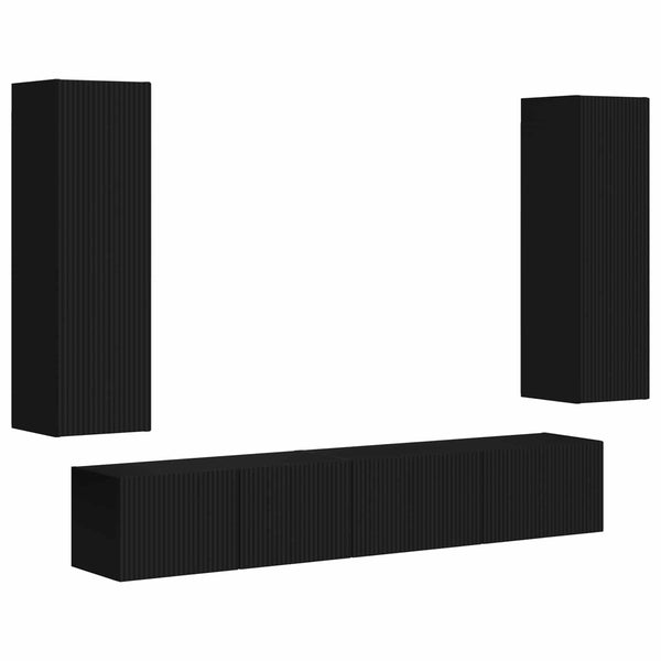 Schwarzer TV-Schrank aus Holzwerkstoff, Wandmontage, 3-teiliges Set