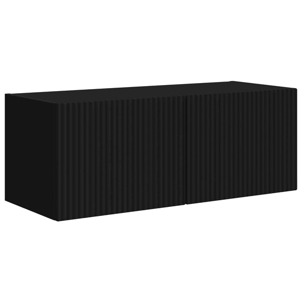 Schwarzer TV-Schrank aus Holzwerkstoff, Wandmontage, 3-teiliges Set