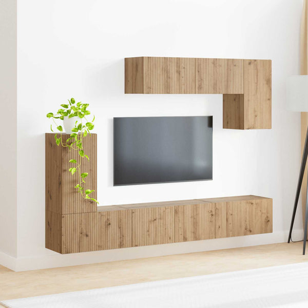 Wandmontiertes TV-Schrank-Set 5-teilig Schwarz Holzwerkstoff