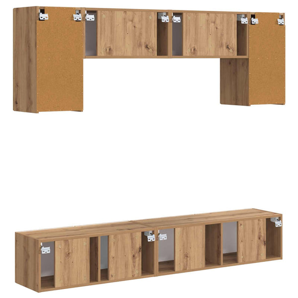 Wandmontiertes TV-Schrank-Set 5-teilig Schwarz Holzwerkstoff