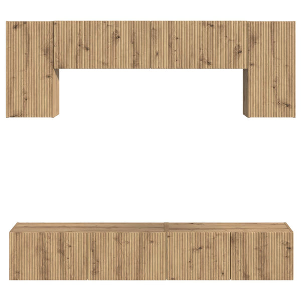 Wandmontiertes TV-Schrank-Set 5-teilig Schwarz Holzwerkstoff