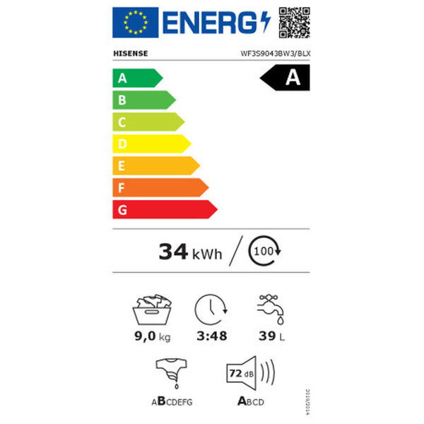 Hisense pesukone 9 kg 1400 rpm
