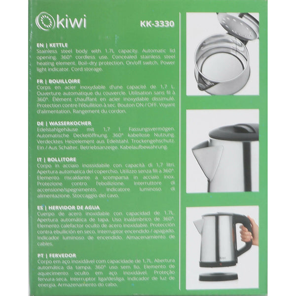 Kiwi Teräs Vedenkeitin 1800 W 1,7 L - Vuodevaatteet.fi