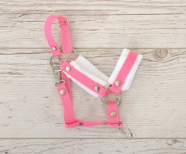 Halfter für Steckenpferd - Rosa mit weißem Plüsch