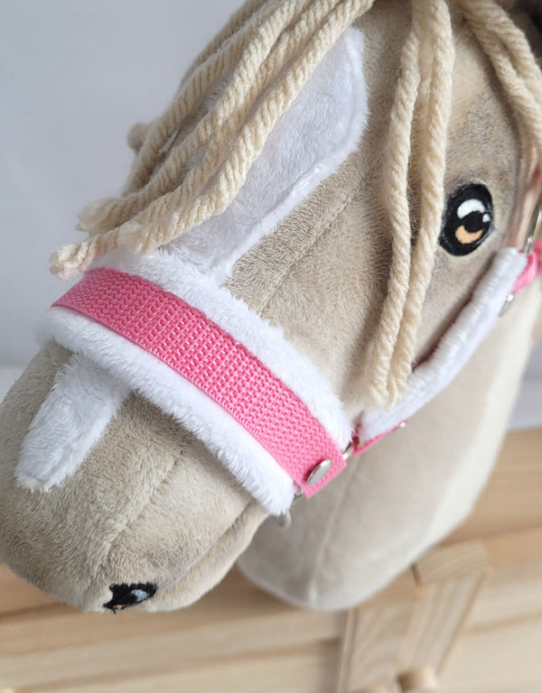 Halfter für Steckenpferd - Rosa mit weißem Plüsch