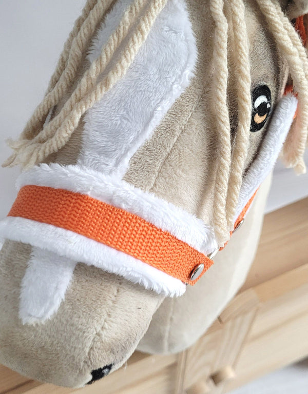 Stickpferdhalfter - Orange With White Furry