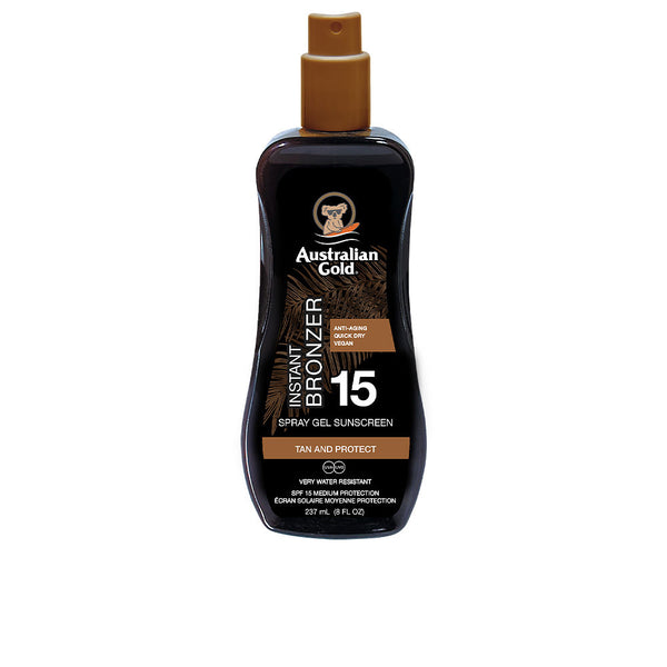 Australian Gold Sunscreen spf15 spray gel heti vaikuttavalla rusketuksella 237 ml | Vuodevaatteet.fi