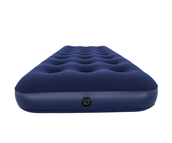 Bestway 67000 -makuualusta, mitat 188 cm x 76 cm x 22 cm. Sinivalkoraidallinen ilmapatja ulkokäyttöön.