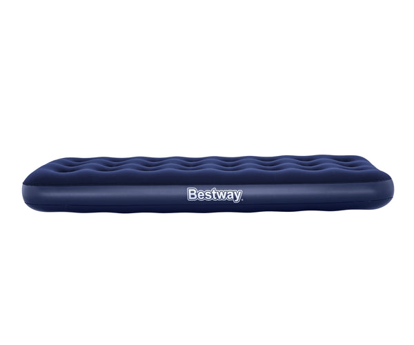 Ilmatäytteinen retkimakuualusta Bestway, mitat 188cm x 76cm x 22cm. Tuote on sininen ja sen pinnassa on aaltokuvio.