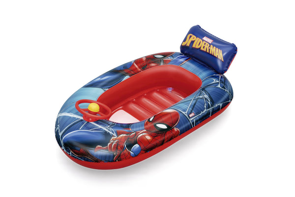 Bestway 98009 Spider-Man -vene, jossa on Spider-Man -kuviointi. Veneen mitat ovat 112cm x 71cm.