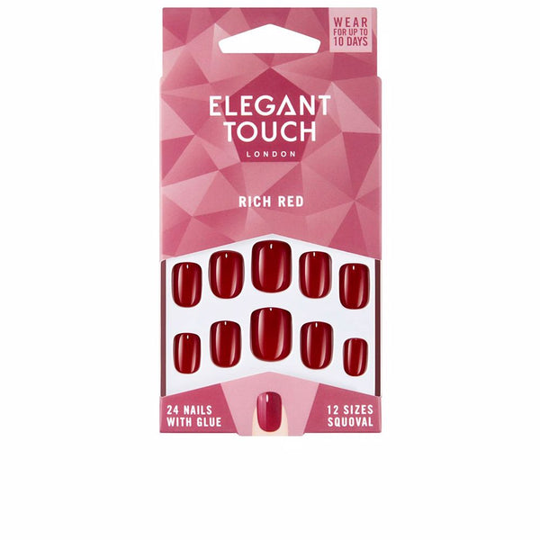 Elegant Touch Polished colour nails with glue squoval #rich red | Vuodevaatteet.fi