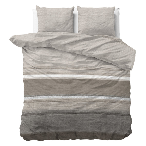Taupe flanelli pussilakanasetti Flanel Stone Stripe