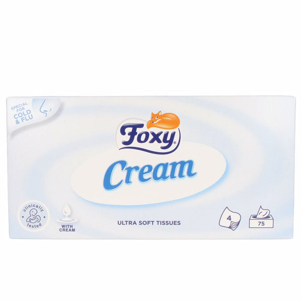 Foxy Facial cream herkkäihoiset nenäliinat 75 kpl | Vuodevaatteet.fi