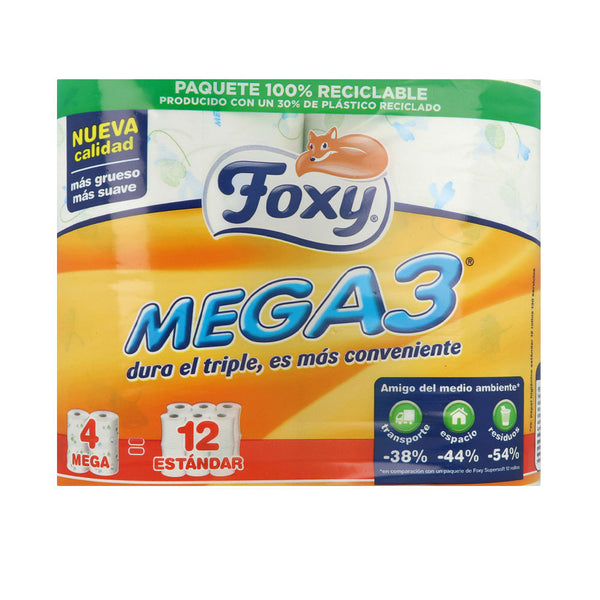 Foxy Mega3 kolminkertainen kestävyys wc-paperi 4 rullaa | Vuodevaatteet.fi