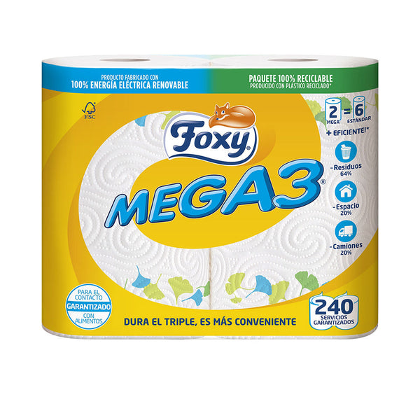 Foxy Mega3 kolminkertainen kesto keittiöpaperi 2 rullaa | Vuodevaatteet.fi