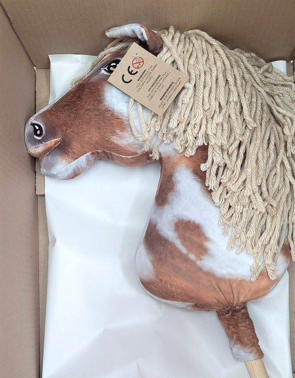Premium Steckenpferd / Hobby Horse - Tobiano Braunfalbe Beige A3
