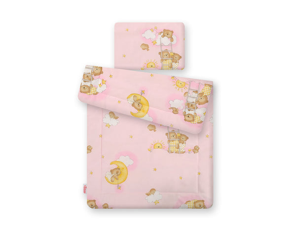 Babydecke und Kissen - Neugeborenes - 75x100cm - Teddybären auf Leitern Pink