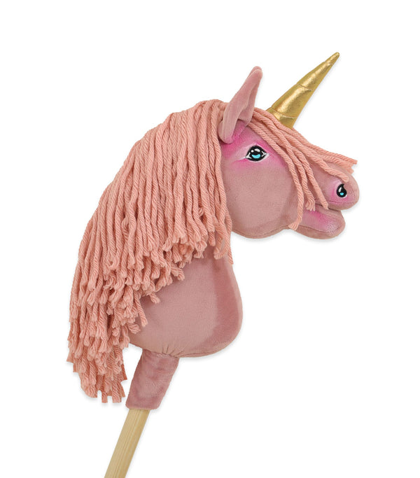 Super Hobby Horse - Yksisarvinen keppihevonen - pastellinvaaleanpunainen vaaleanpunaisella harjalla ja kultaisella sarvella A4