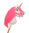 Super Hobby Horse - Hobby Horse yksisarvinen kepillä valkoinen neonvaaleanpunaisella harjalla ja kultaisella sarvella A4