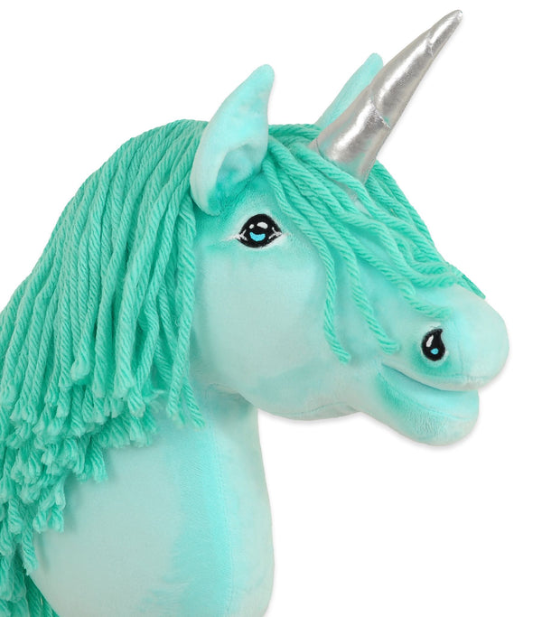 Super Hobby Horse - Hobby Horse yksisarvinen kepillä minttu mintunvärisellä harjalla ja hopeisella sarvella A4