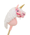 Super Hobby Horse - Yksisarvinen keppihevonen - vaaleanpunainen valkoisella harjalla ja kultaisella sarvella A4