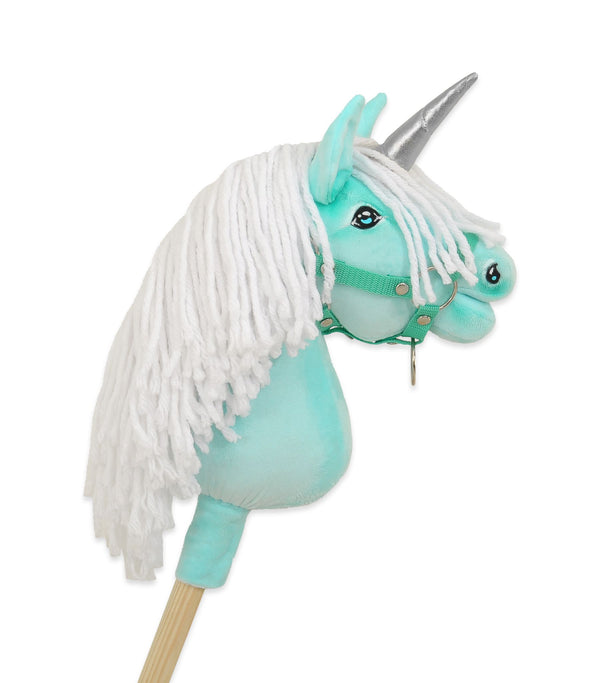 Super Hobby Horse - Hobby Horse yksisarvinen kepillä mintunvihreä valkoisella harjalla ja hopeisella sarvella A4