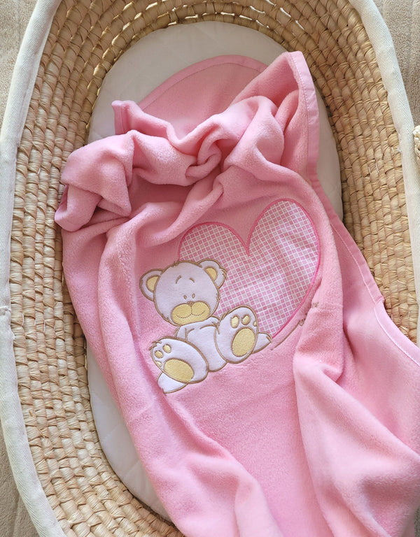 Baby-Fleecedecke - Teddybär mit Herz Pink