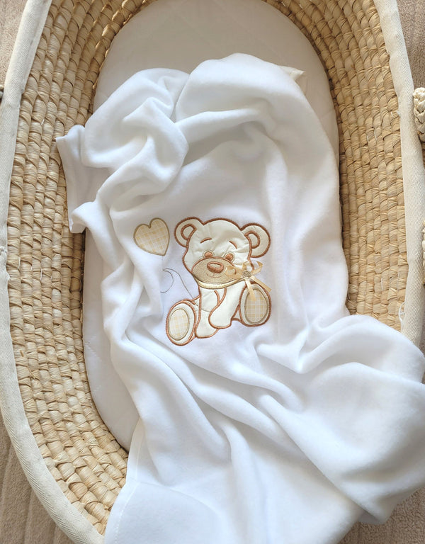 Baby-Fleecedecke - Bär mit Schleife Weiß