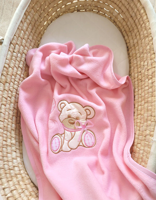Baby-Fleece-Decke – Bär mit Schleife Rosa