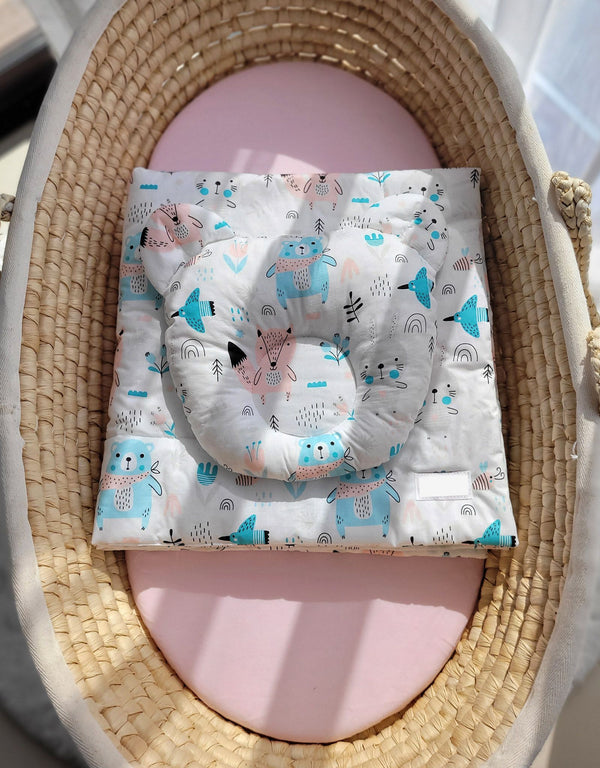 Babydecke und Kissen - Baumwolle - Teddybär - Blaue Teddybären