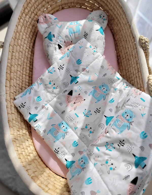 Babydecke und Kissen - Baumwolle - Teddybär - Blaue Teddybären