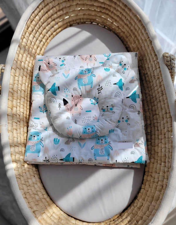 Babydecke und Kissen - Baumwolle - Teddybär - Blaue Teddybären