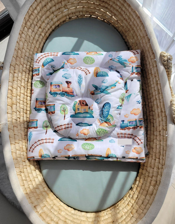 Babydecke und Kissen – Baumwolle – Teddybär – Türkis Zug