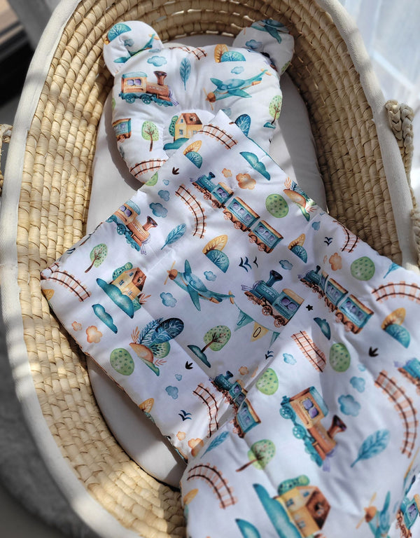 Babydecke und Kissen – Baumwolle – Teddybär – Türkis Zug