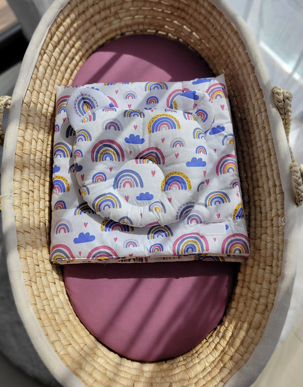 Babydecke und Kissen - Baumwolle - Teddybär - Regenbogen