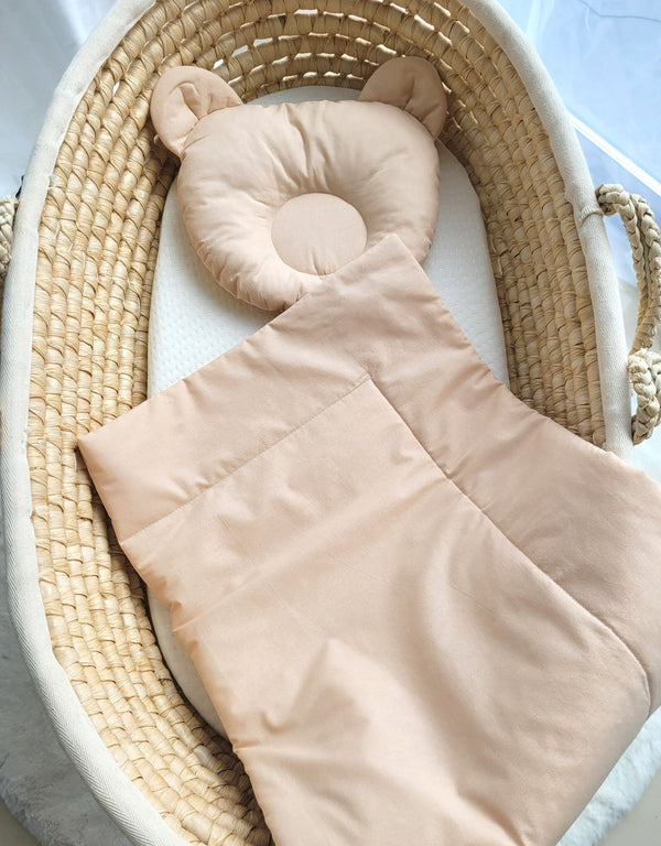 Moseskorin Decke und Kissen – Teddybär – Beige