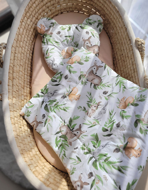 Babydecke Und Kissen - Baumwolle - Teddybär - Woodland Green