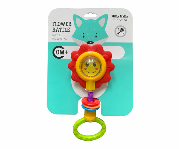 Milly Mally rattle - kukkaräiske, värikäs ja leikkisä räiske leikkisä muotoilu, sopii vauvoille.