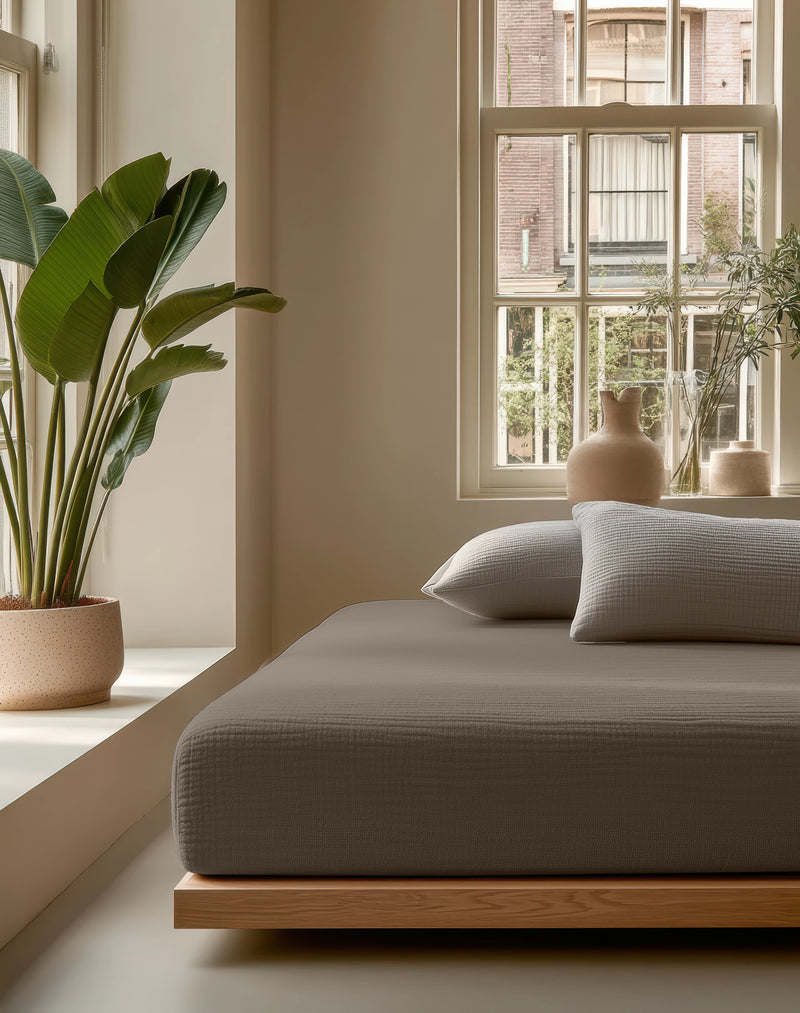 Mousseliini Aluslakana Taupe 140 x 200 + 30