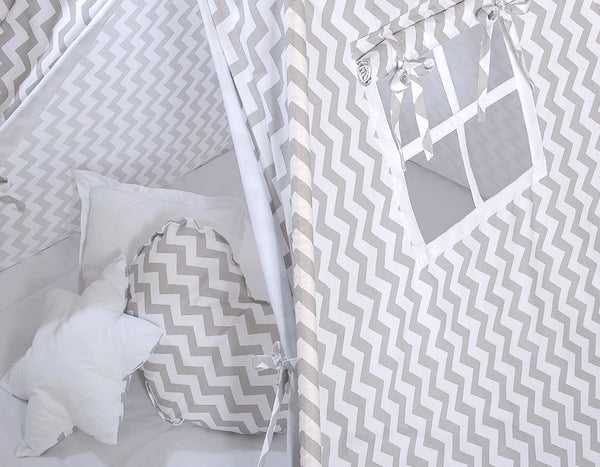 Spielzelt + Polster - Chevron Grau