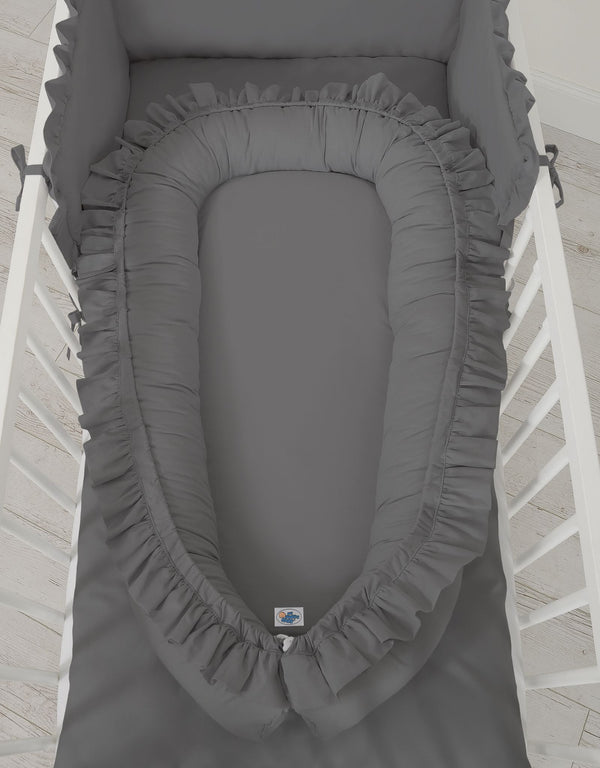 Babynest mit Rüschen - Anthrazit