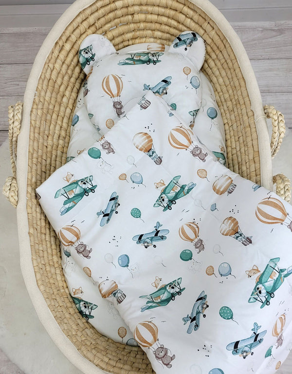 Babydecke und Kissen - Baumwolle - Teddybär - Sky Adventure