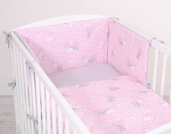 Bettwäsche-Set für Babys – 135x100cm – Pink Rabbits/Grey