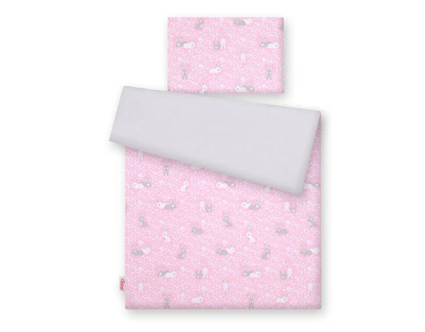 Pussilakanasetti Vauvalle - 120X90cm - Pink Rabbits/Grey